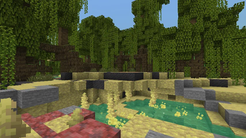 Minecraft Surface Sulfur Caves Under Trees Screenshot