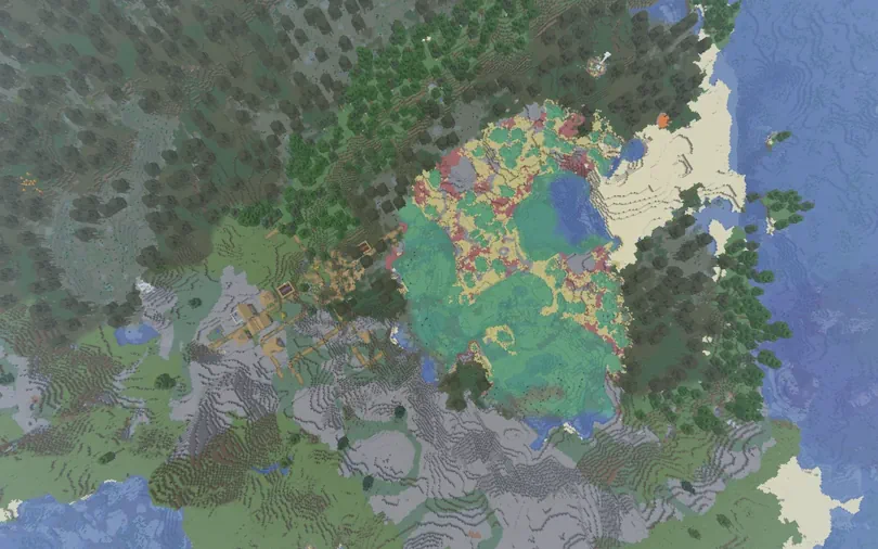 Multi-Biome Minecraft Village on Sulfur Caves Coast Screenshot