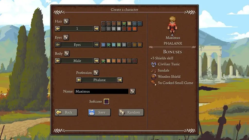 Romestead Character Creation