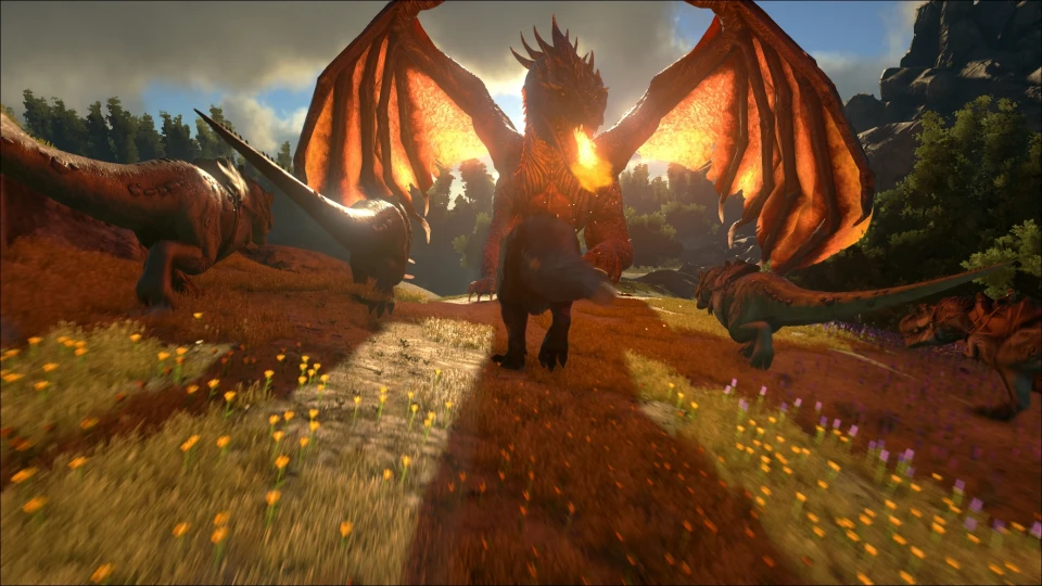 ARK: Survival Evolved Dragon vs T-Rexes screenshot