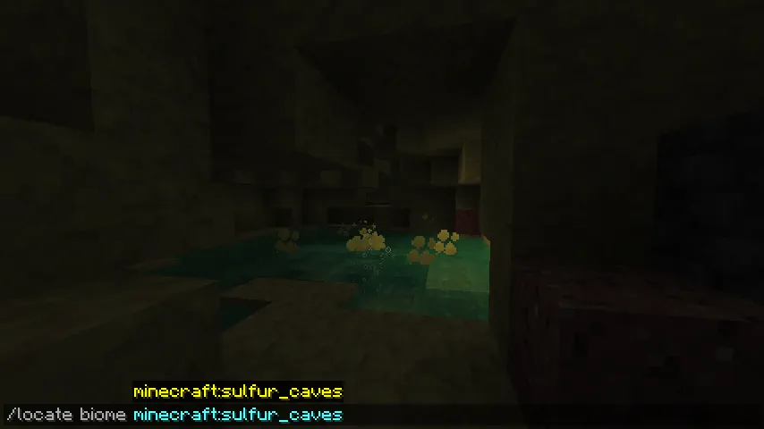 Minecraft Locate Biome Command in Sulfur Caves Sceenshot
