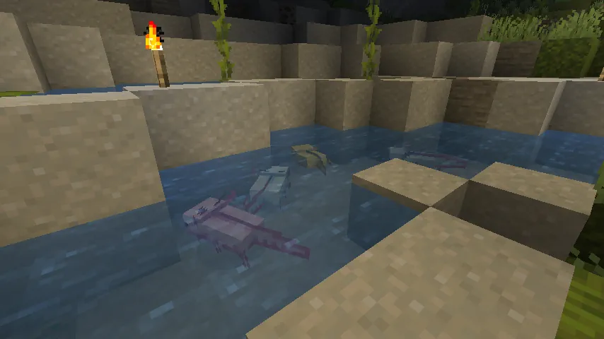 Minecraft Axolotls in Lush Caves Biome Screenshot