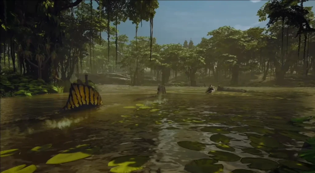 Path of Titans Spinosauruses Swimming on Riparia screenshot