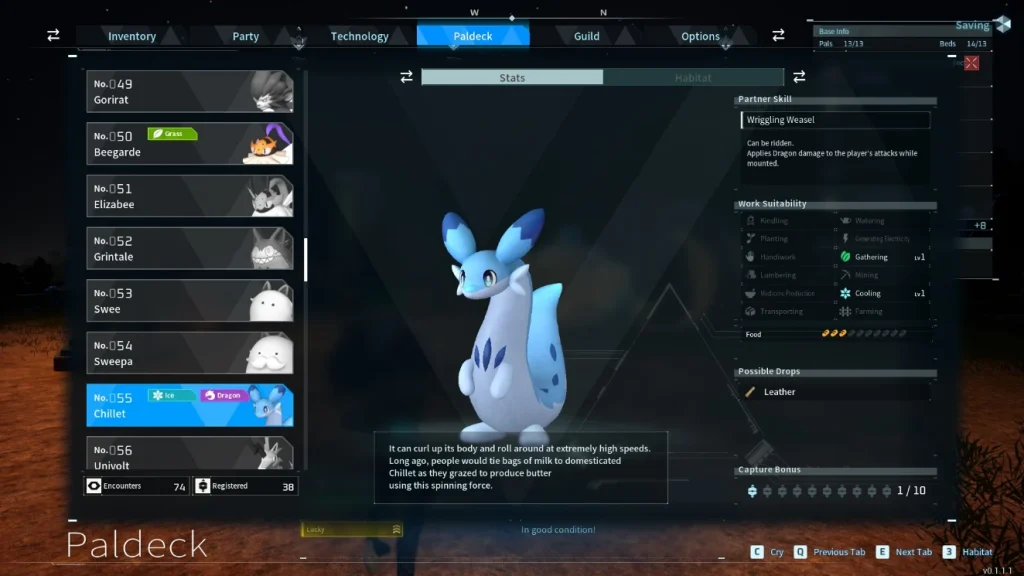 Palworld Chillet Paldeck screenshot