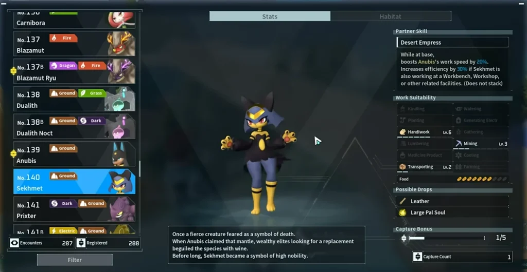 Palworld Sekhmet Paldeck screenshot