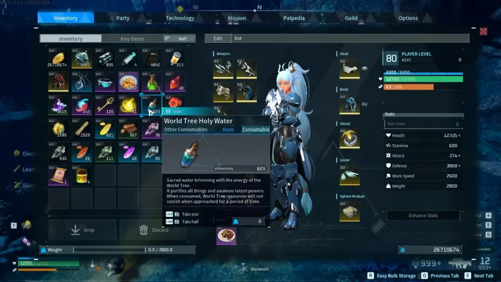 Palworld Holy Water Inventory screenshot