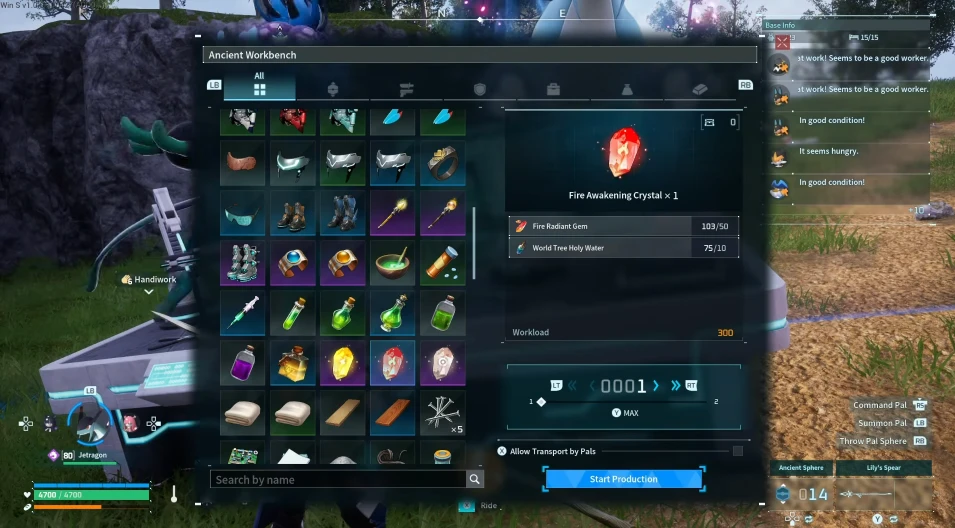 Palworld Crafting Fire Radiant Gem screenshot