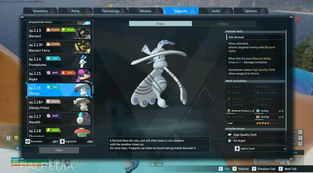 Palworld Sibelyx Paldeck screenshot