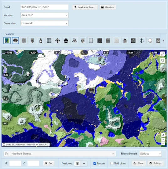 Minecraft ChunkBase Seed Map Screenshot