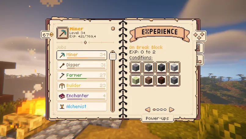 Minecraft Jobs Mod Status Screenshot
