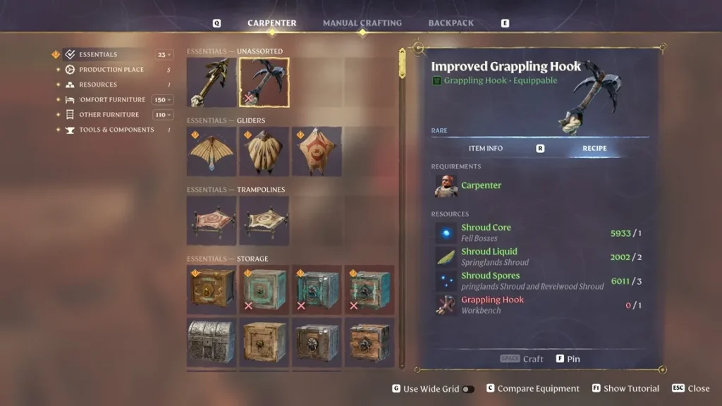 Enshrouded Carpenter Crafting