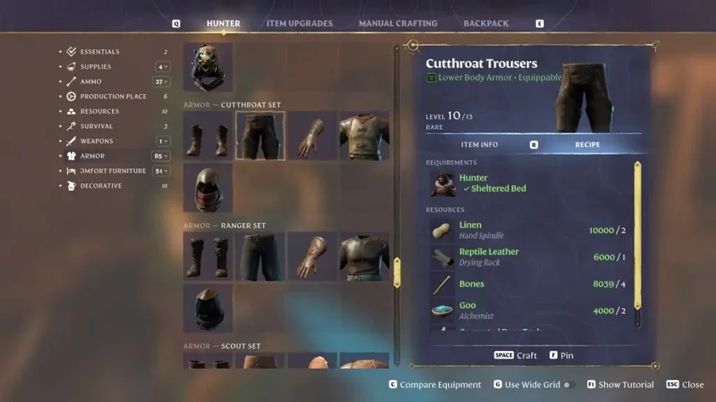 Enshrouded Reptile Leather Uses Crafting Recipes