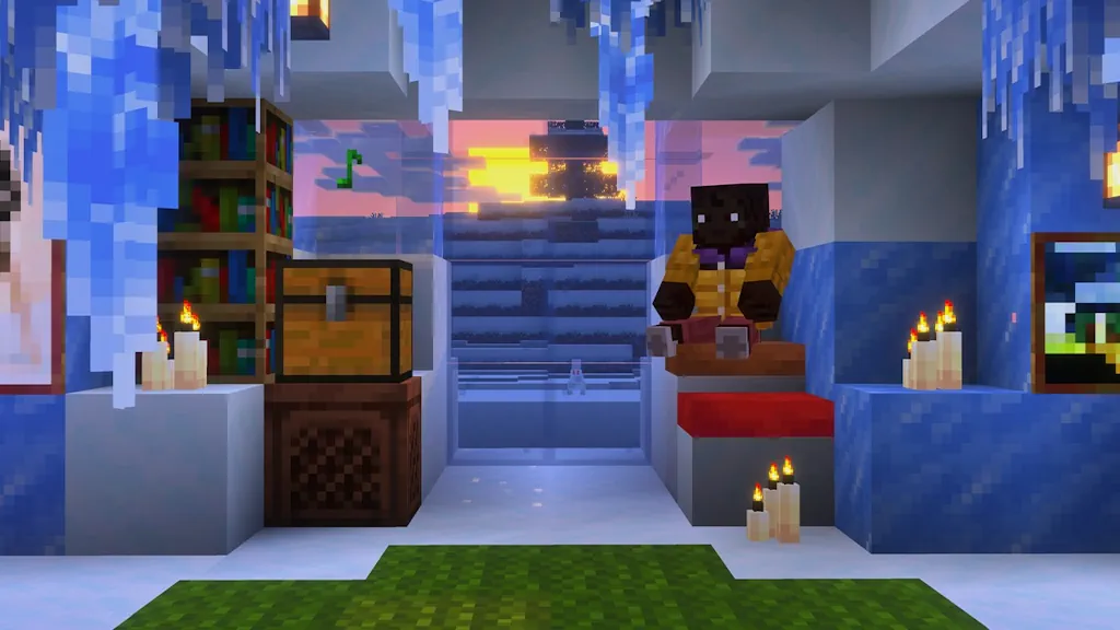 Minecraft 26.4 Official Winter Game Drop 2026 Promo Image Featuring Player With Jukebox & Ice House