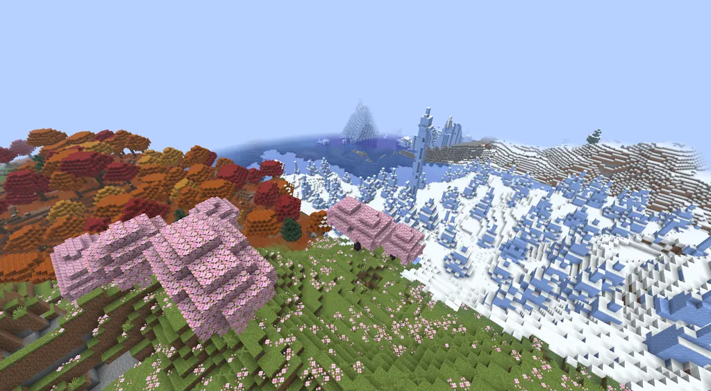 Minecraft Cherry Blossom, Dappled Forest, & Ice Spike Biome Coast Screenshot