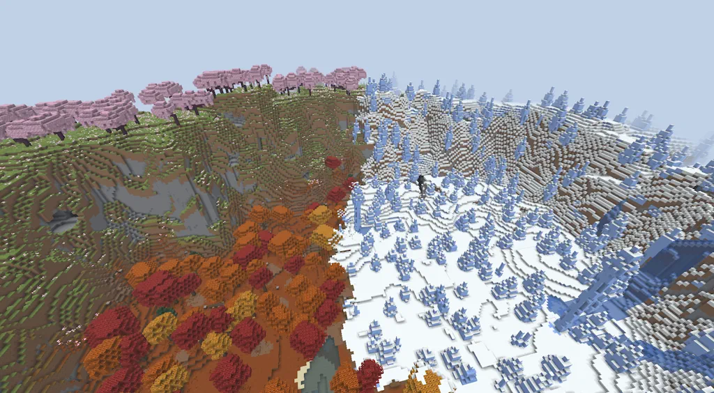 Minecraft Dappled Forest and Ice Spike Biome Valley Screenshot