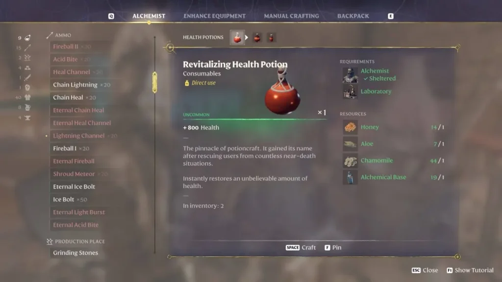 Enshrouded Alchemist Crafting screenshot