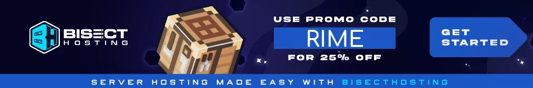 Promo banner for bisect hosting. Use code `rime` to get 25% off your first order! Click to open the site.