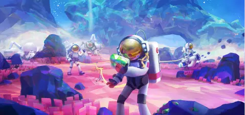 astroneers exploring a pink world