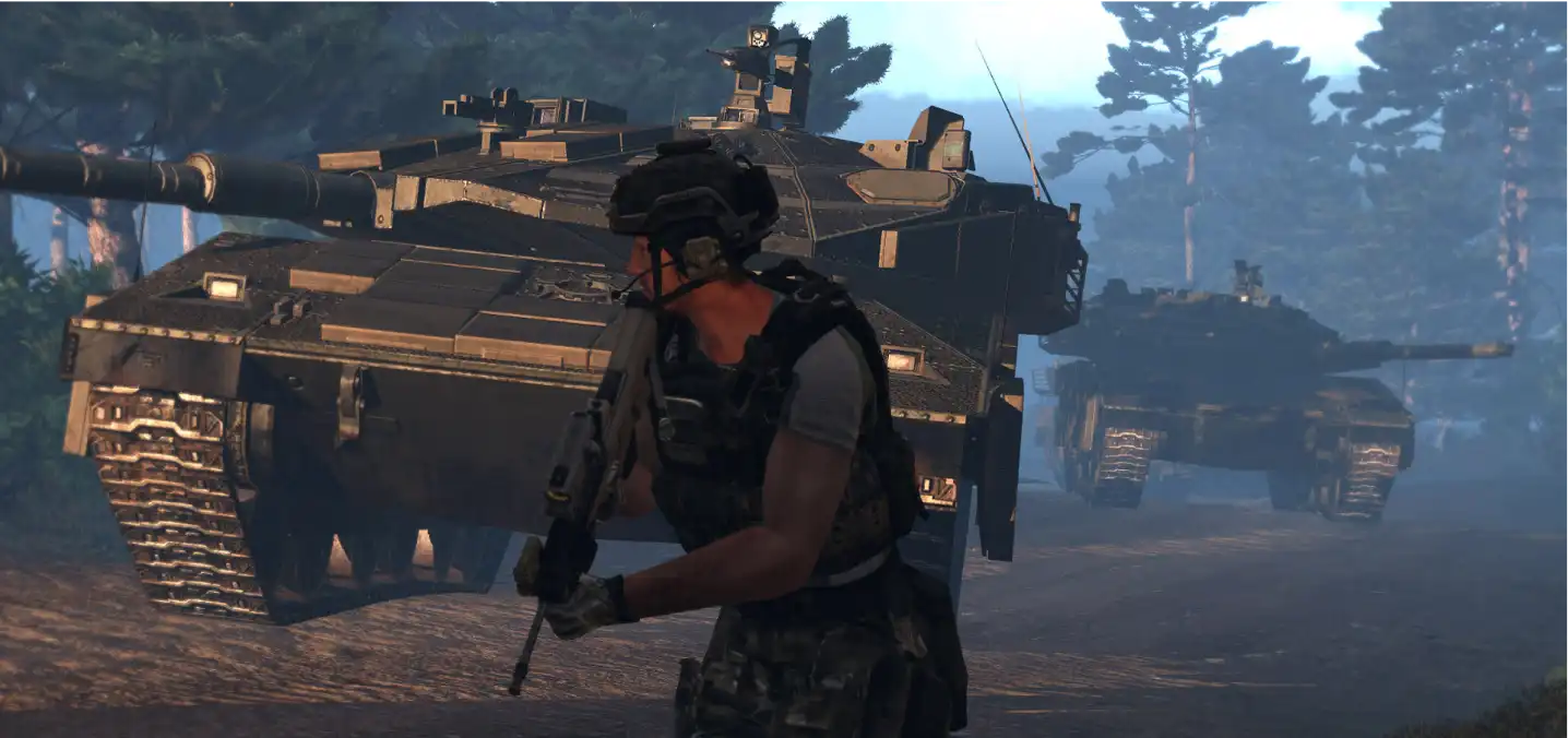 arma 3 character in front of tanks