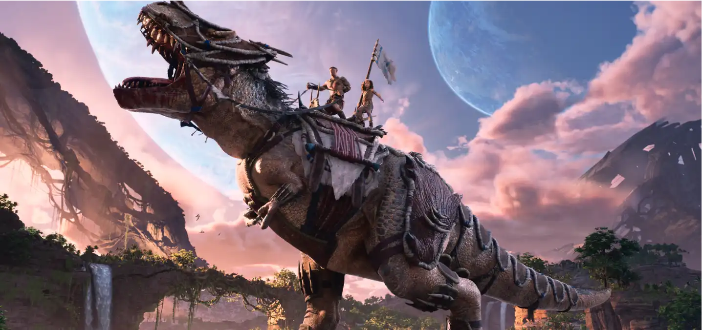 ark players riding a dinosaur