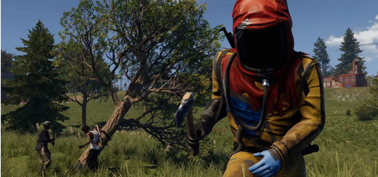 rust player in a hazmat suit