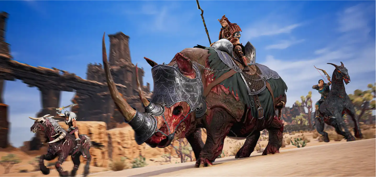 warrior riding an armored rhinoceros