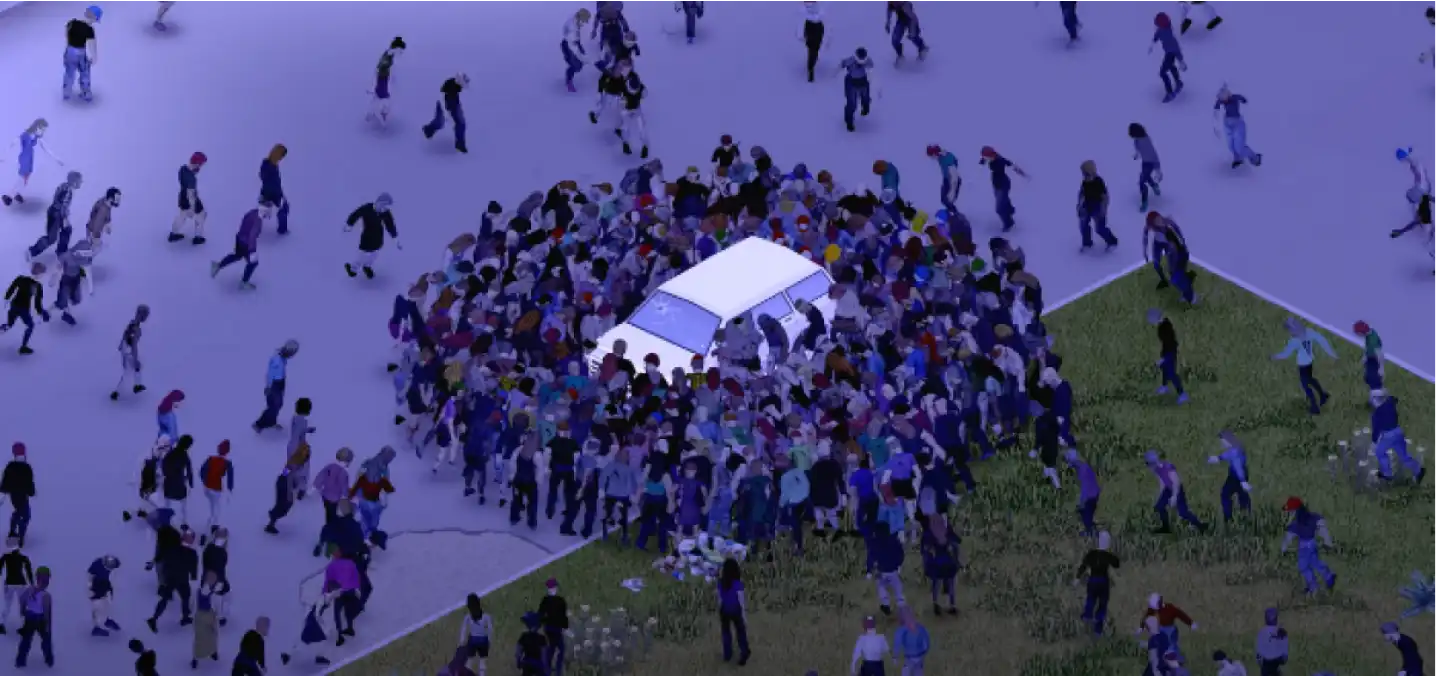zombies surrounding a car in project zomboid
